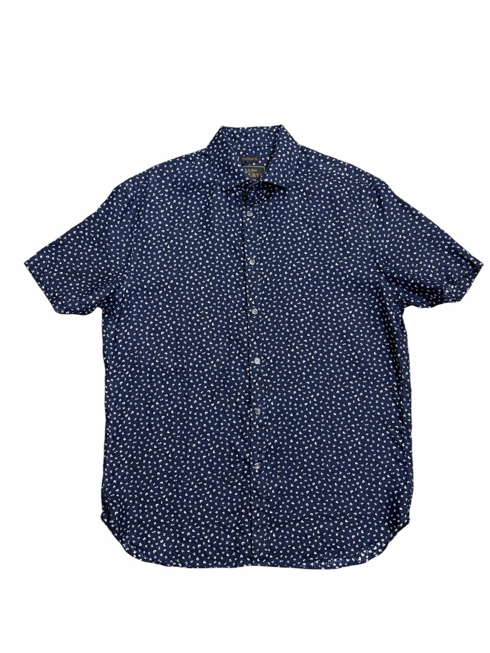 Jos A. Bank Reserve Linen Navy Blue Mini Flower Print Shirt - M